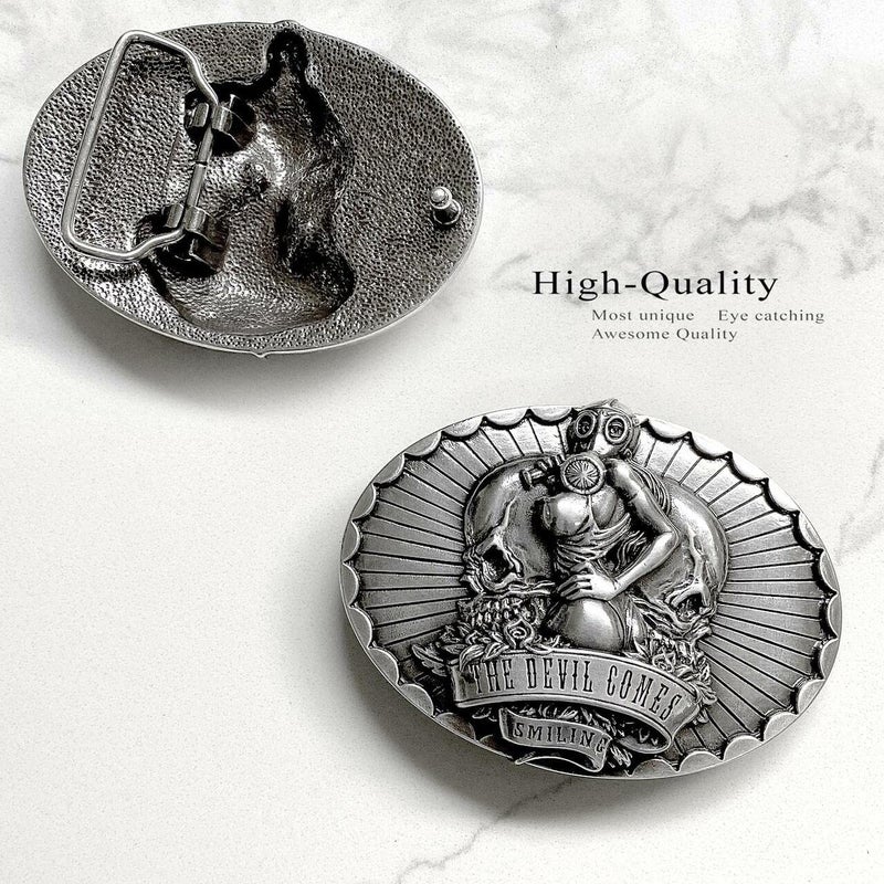 Belts.com HA1439 The Devil Comes Smiling Replacement Engraved Belt Buckle, Fits 1-1/2"(38mm) Belt (Antique Silver) - Image 3